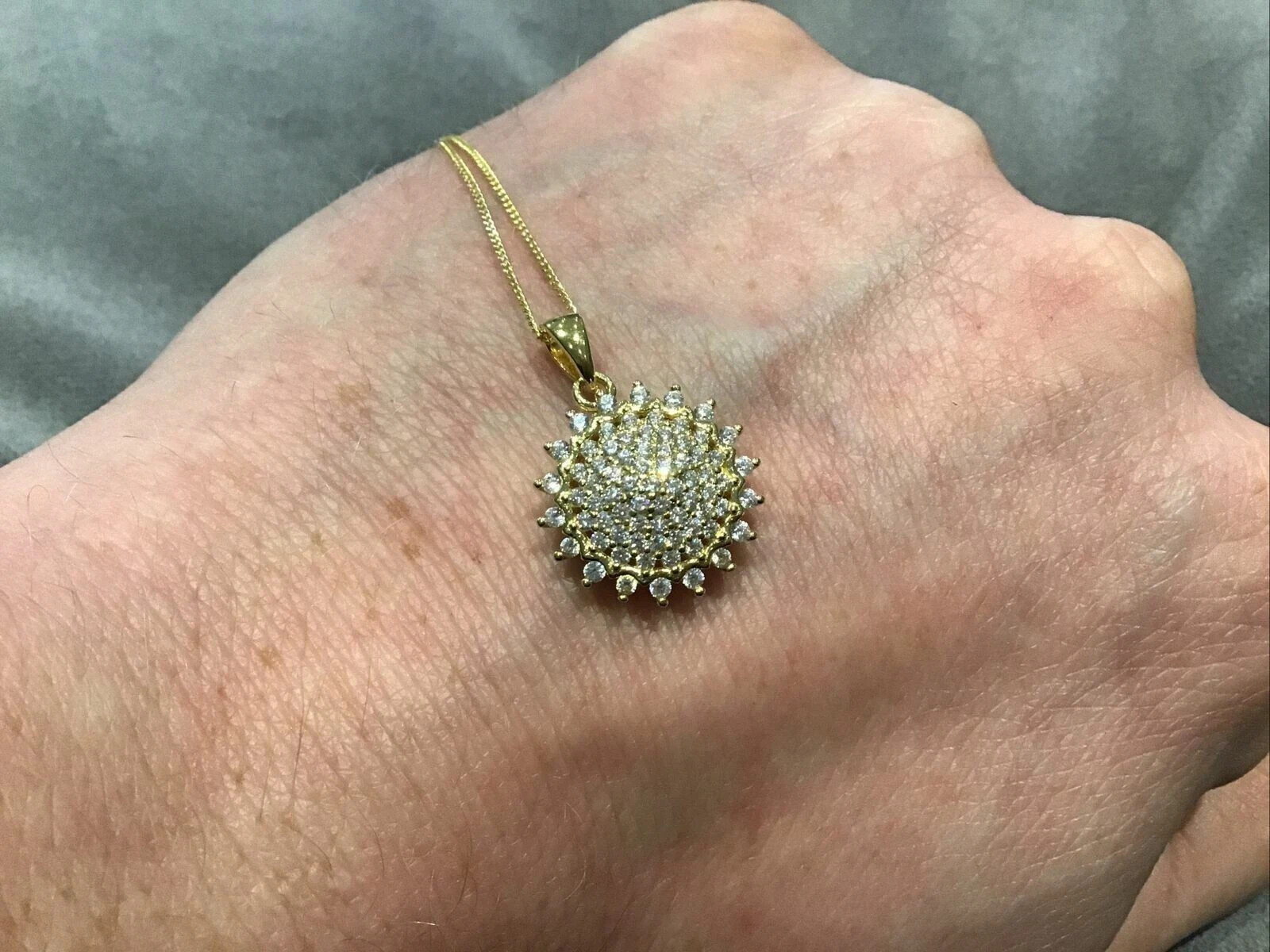 Real Moissanite2Ct Round Sunflower Cluster Pendant 14K Yellow Gold Plated Silver