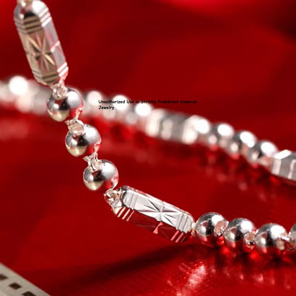 Solid S999 Fine Silver Chain 4mm-8mm Hexagon Tube Beads Link Necklace 16-26inch