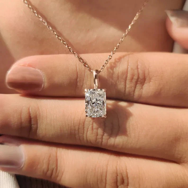 14K Yellow Gold Plated Pendant 2.00CT Radiant-Cut Created Diamond 18″ Inch