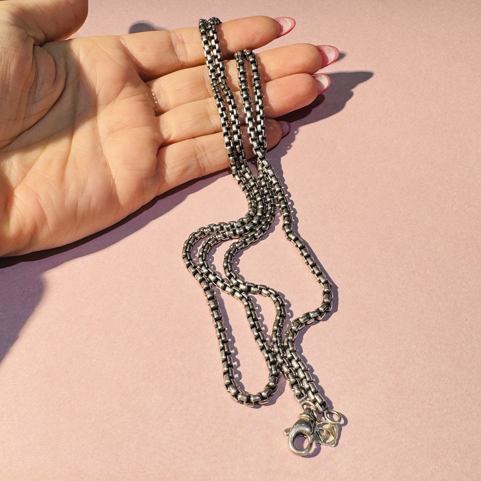David Yurman 30″ Soild Sterling Silver and Gold Tag Barrel Necklace Chain