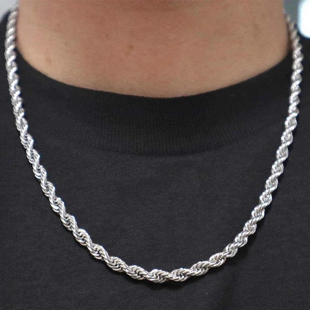 4mm Diamond Cut Solid 925 Sterling Silver Italian Rope Chain Men’s Necklace