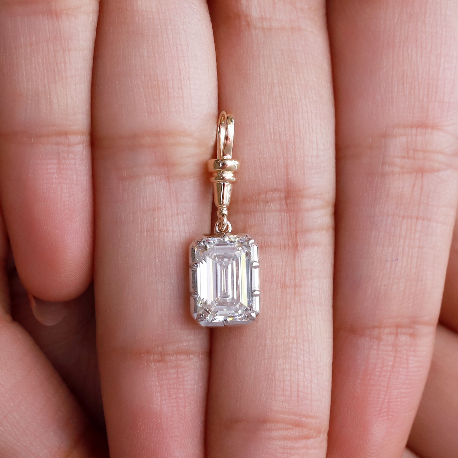 3.00 Ct Solitaire Pendant in 14k Yellow Gold Emerald Shape Lab Grown Diamond
