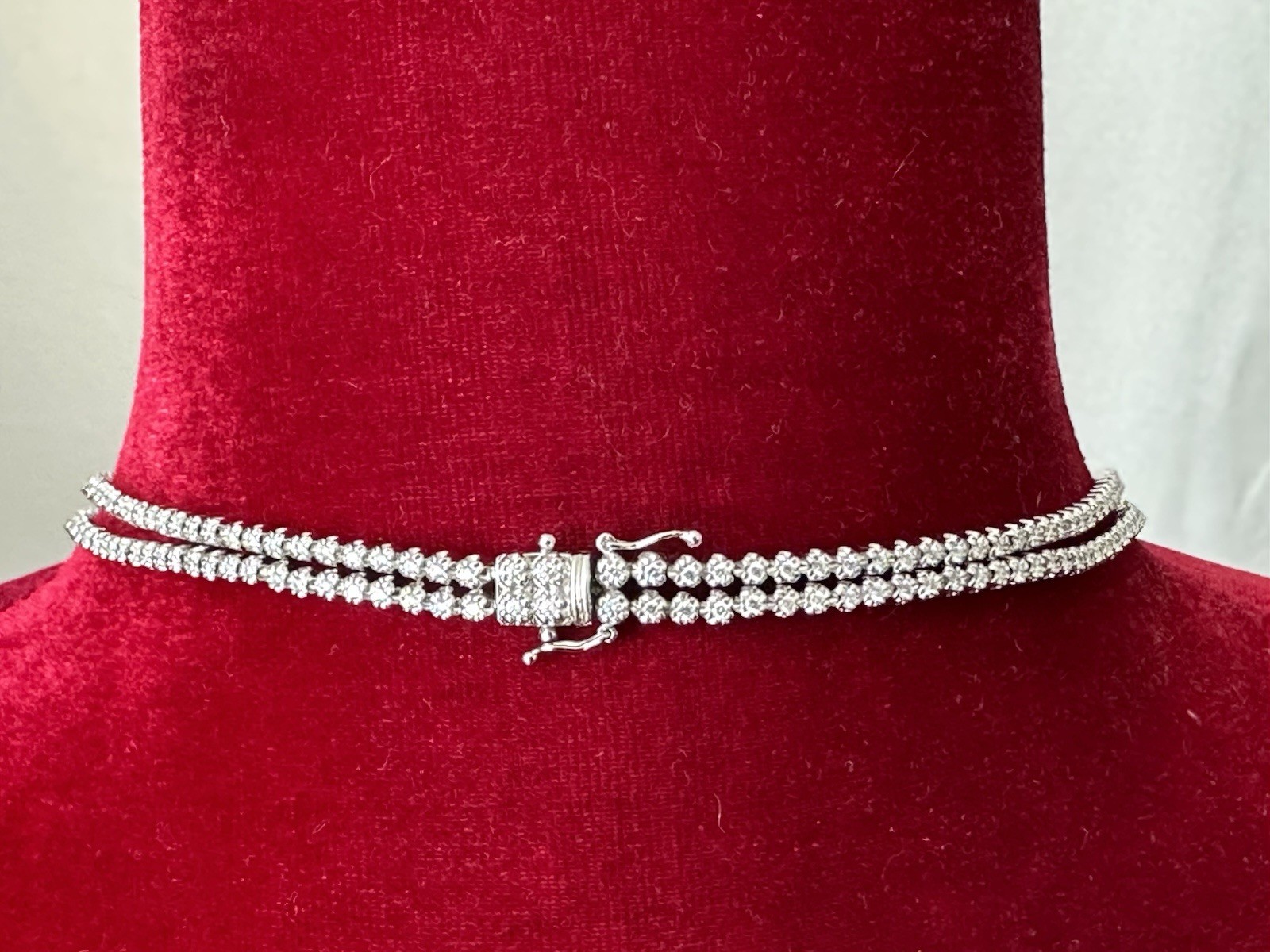 6.6 CTW Diamond Riviera Necklace Double Strand 18K White Gold Tennis Necklace F
