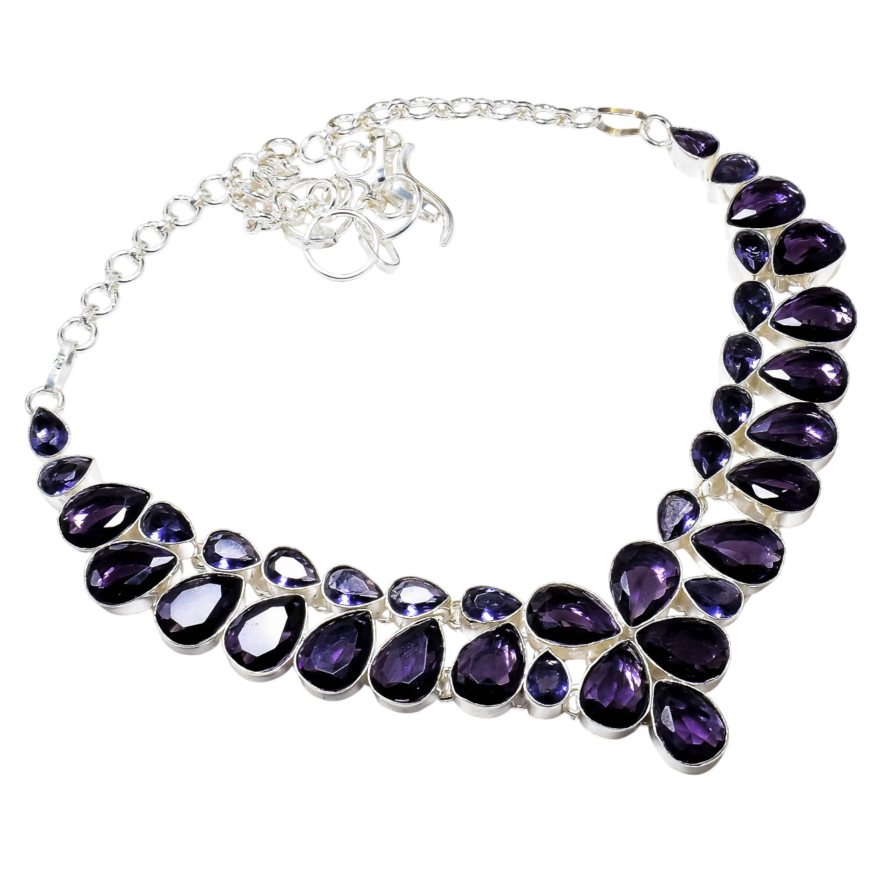 Purple Amethyst Gemstone Handmade 925 Sterling Silver Jewelry Necklace Size-18″