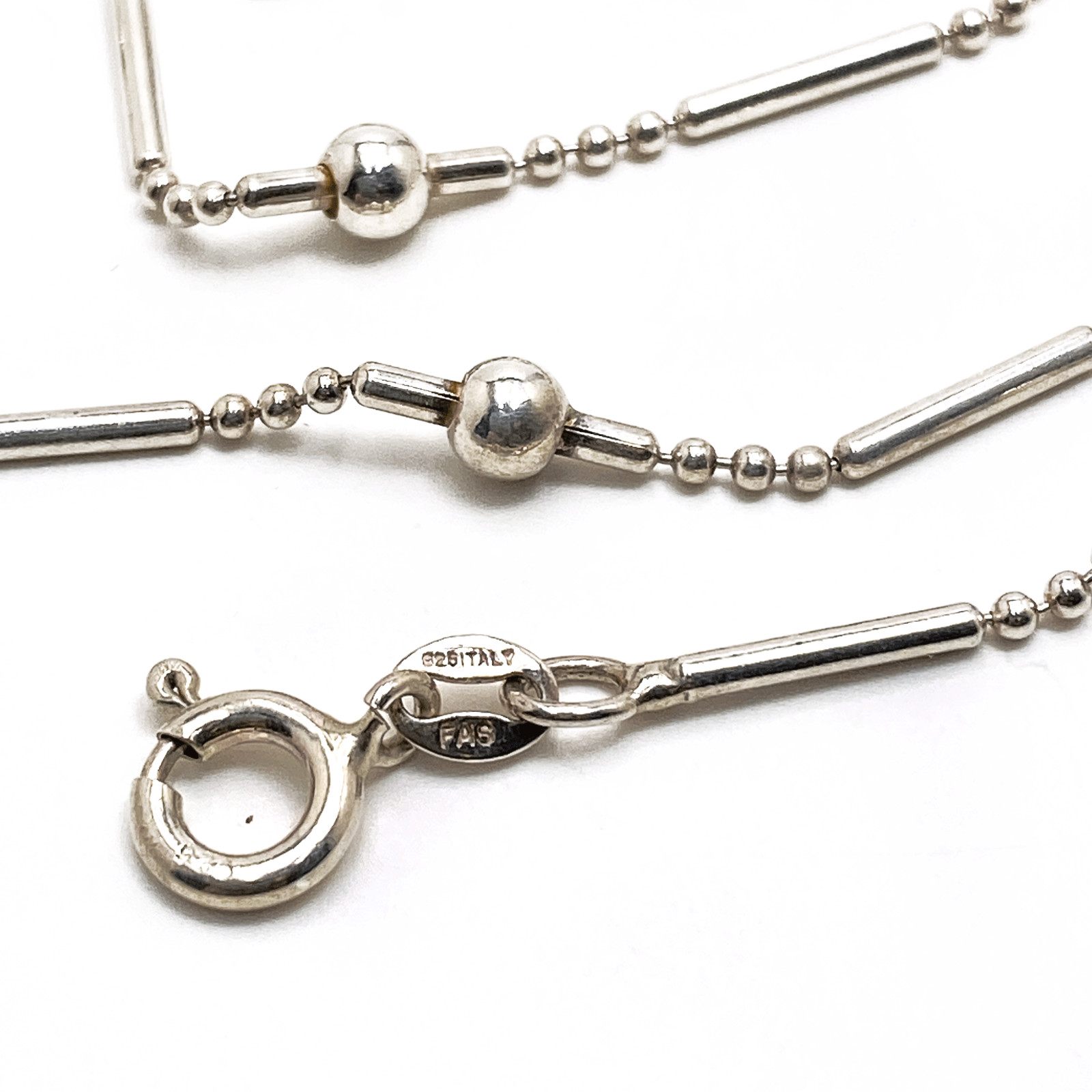 Sterling Silver Necklace Dot Dash Chain Bead Ball Signed FAS ITALY 18 In