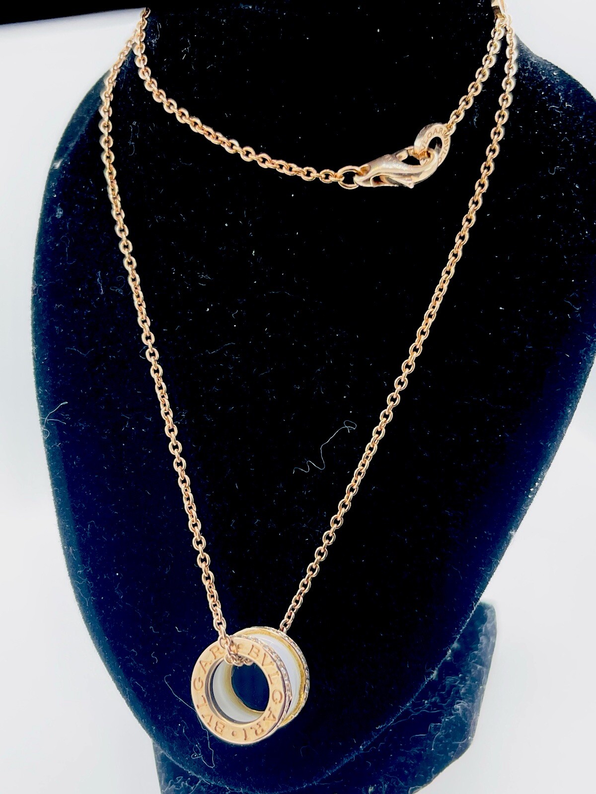 Bvlgari B.Zero1 Pave Diamond Necklace 18k Rose Gold Ceramic Pendant. 18″