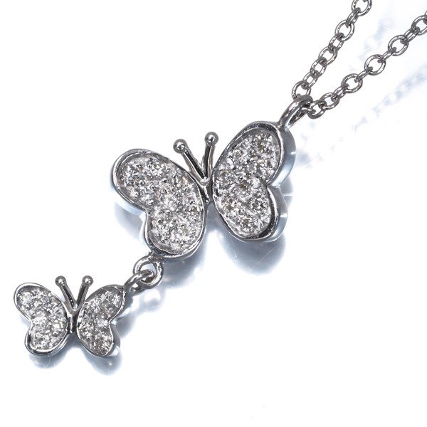 Auth Ponte Vecchio Necklace Diamond 0.17ct Butterfly 18K 750 White Gold