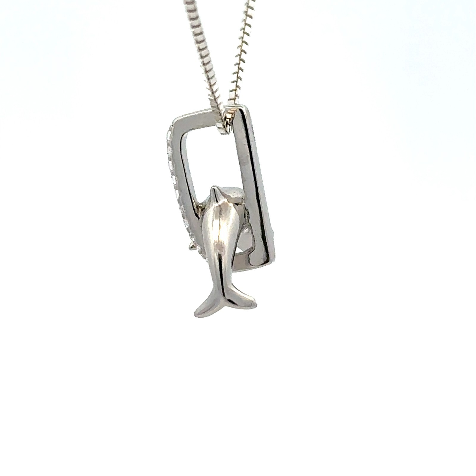 Sterling Silver Dolphin Pendant With CZ (1/2 x 3/4 Inch)