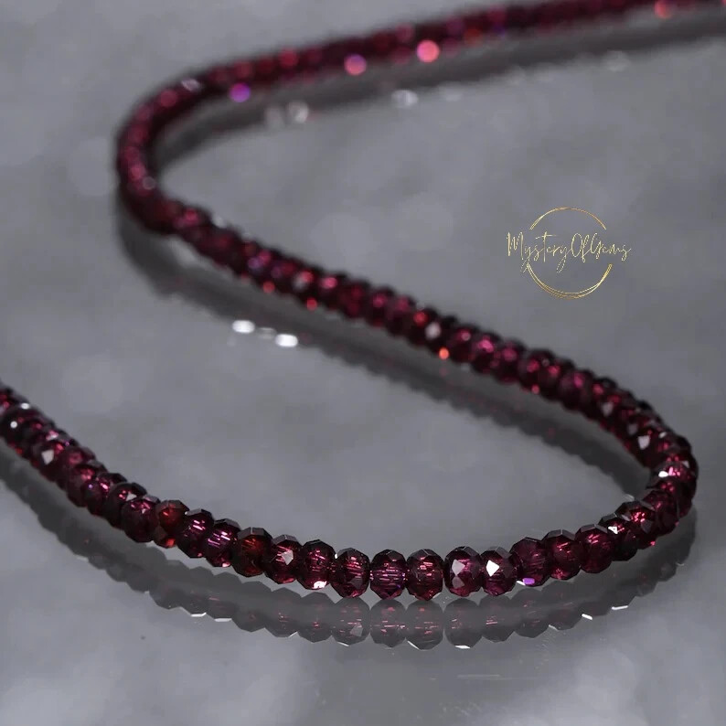 AAA++ Red Garnet Faceted Round Gemstone Beaded 18″ Handmade Men Women Necklace