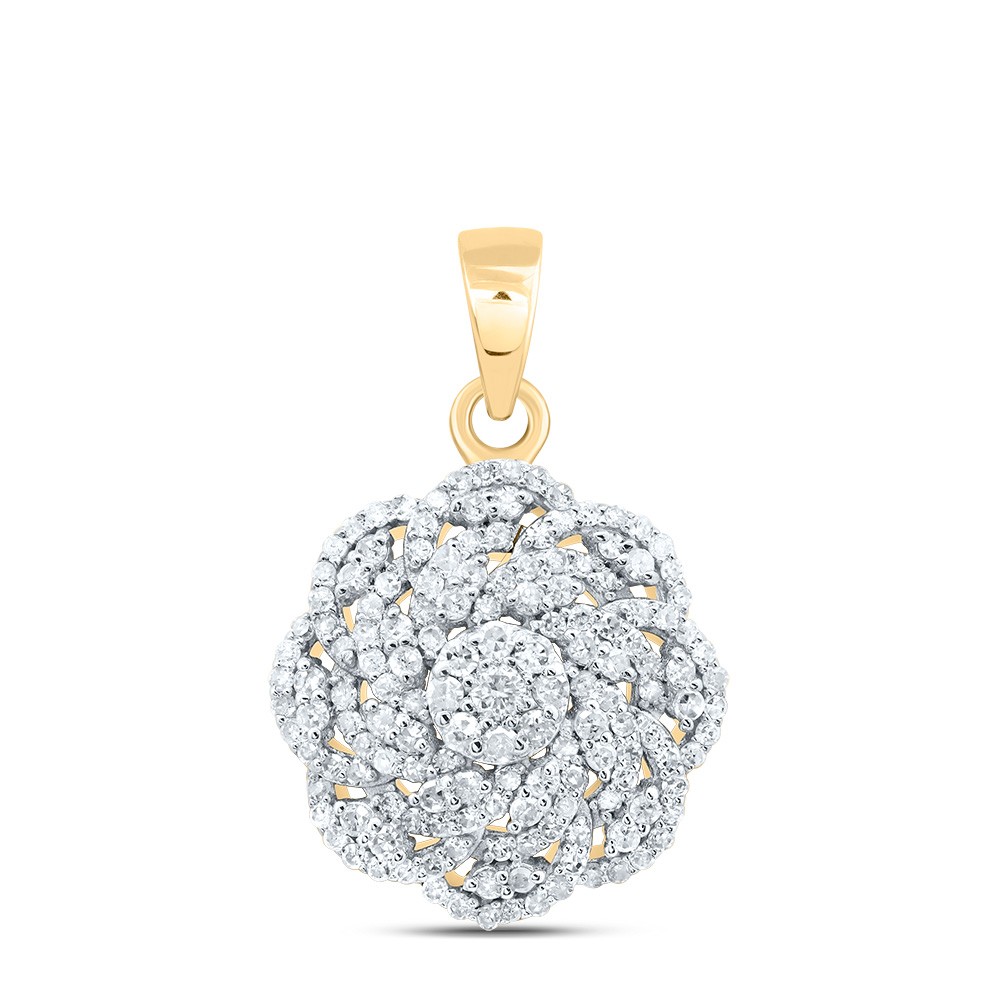 0.49 Ctw Natural Diamond Flower Round Cluster Pendant 10k Yellow Gold