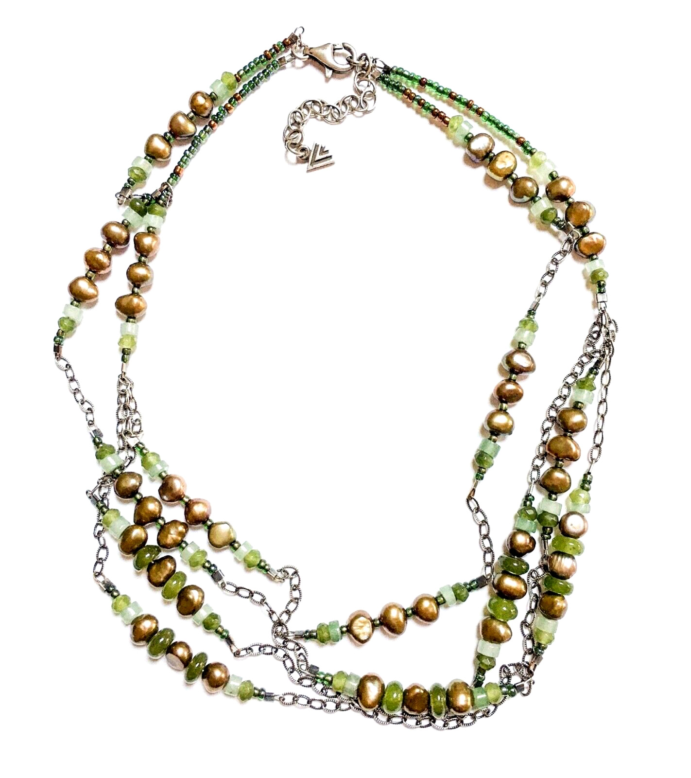 SILPADA Necklace Green Multi-Stone N1683 Sterling Pearls Tiered VERY GOOD COND