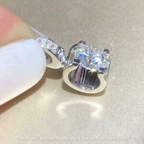 2Ct Round Lab-Created Diamond Solitaire Pendant 14K White Gold Finish Free Chain