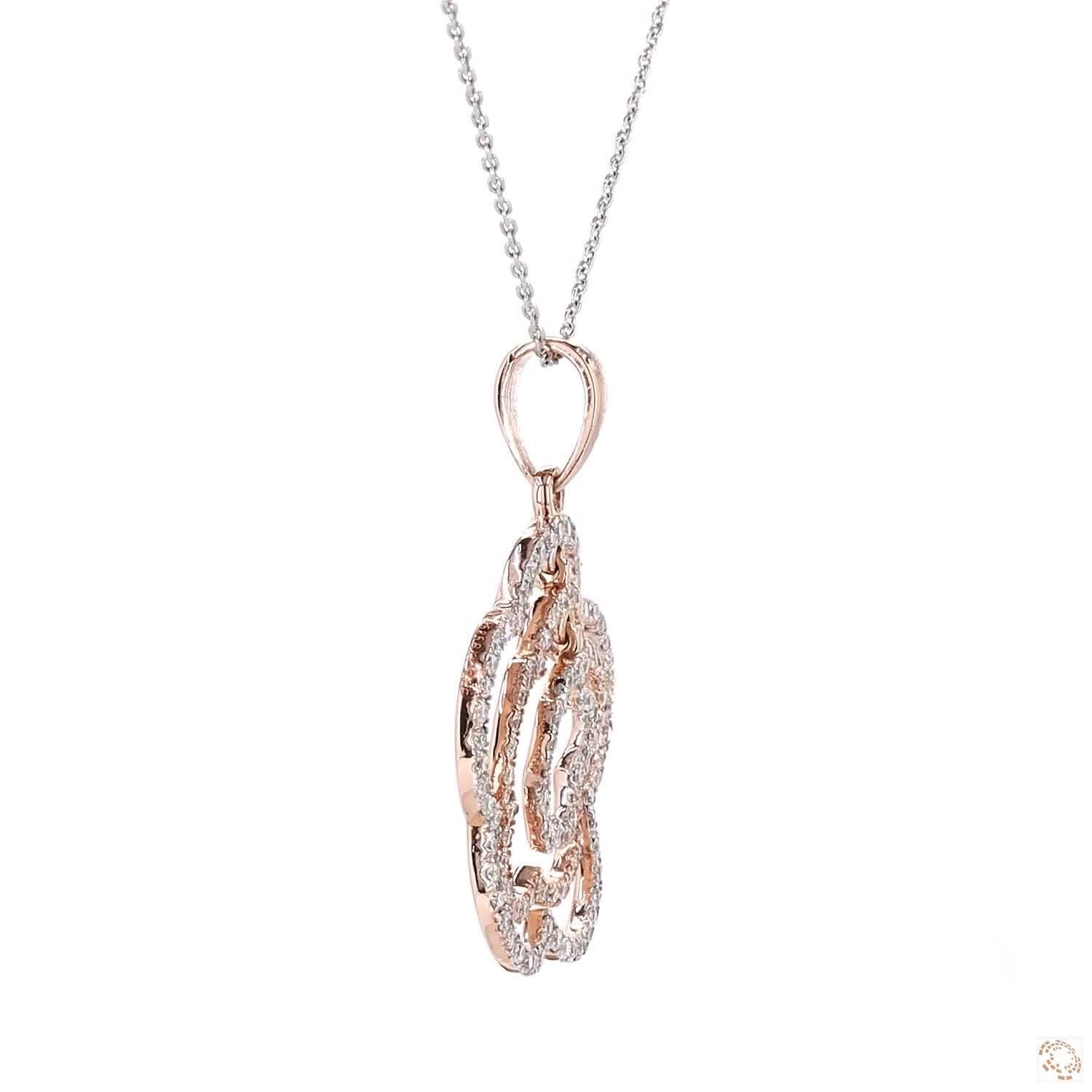 0.90 Natural Diamond Layered Floral Pendant 14K Gold Rose Gold Fine jewelry