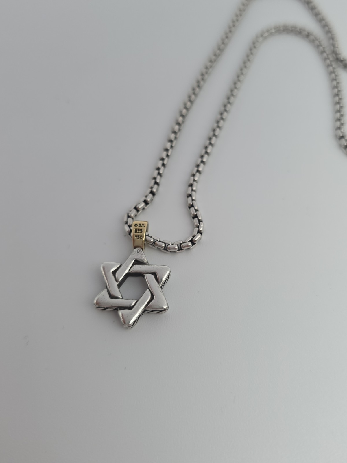 David Yurman Star of David Sterling Silver 925 And 18K Gold Pendant Necklace