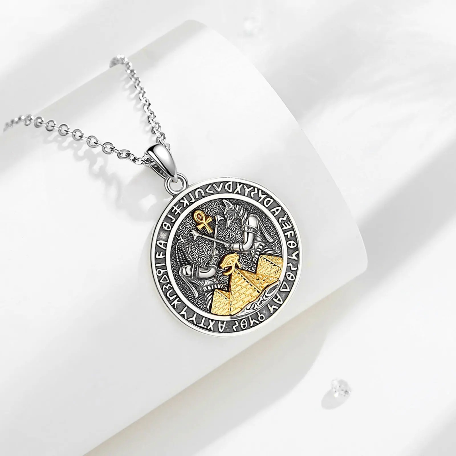 925 Sterling Silver Anubis Necklace Men Women Egyptian Ankh Evil Eye Pendant