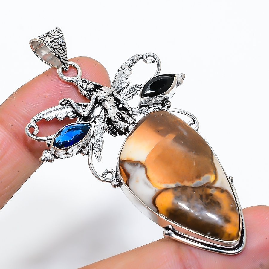 Cobra Jasper, Spinel Gemstone 925 Sterling Silver Jewelry Pendant 2.64″ l240