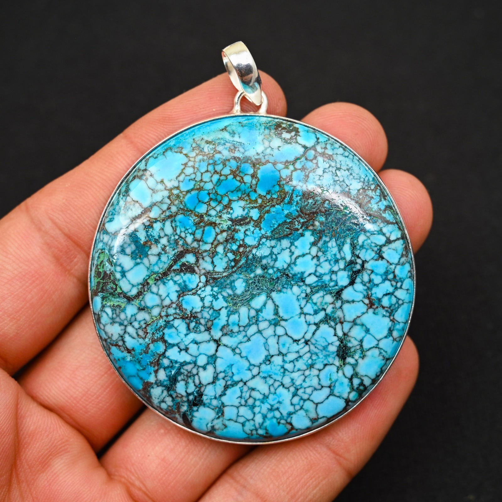 Tibetan Turquoise Gemstone 925 Sterling Silver Handmade Pendant Jewelry Gift For