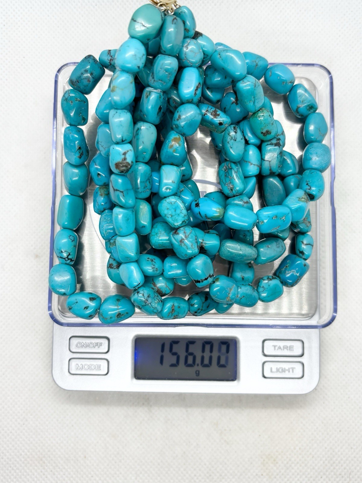 Natural Turquoise Nuggets 14k Yellow Gold Clasp 4 Strands Necklace 15” 156g