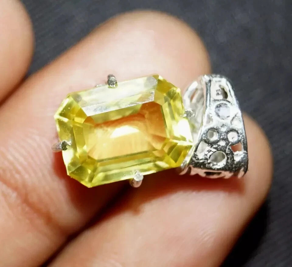 22 Ct Natural Yellow Sapphire Emerald Cut 925 Solid Silver Pendant Gemstone