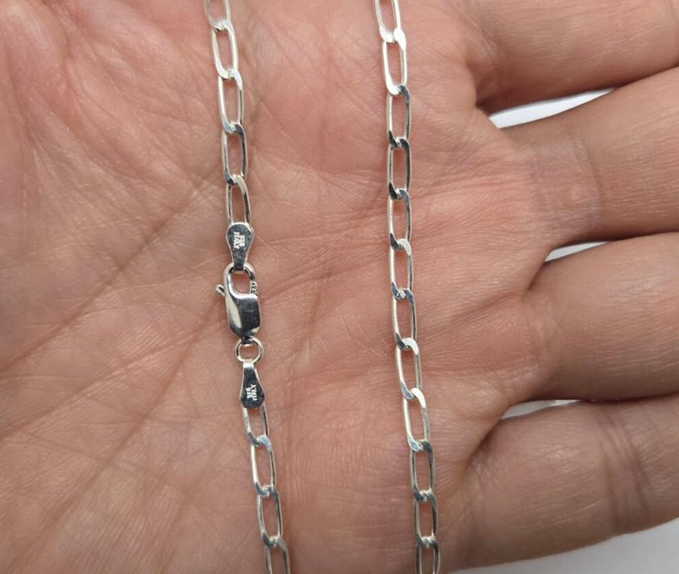 925 Sterling Silver Solid Long Curb Link Chain Necklace Bracelet 3mm 7″ to 30″