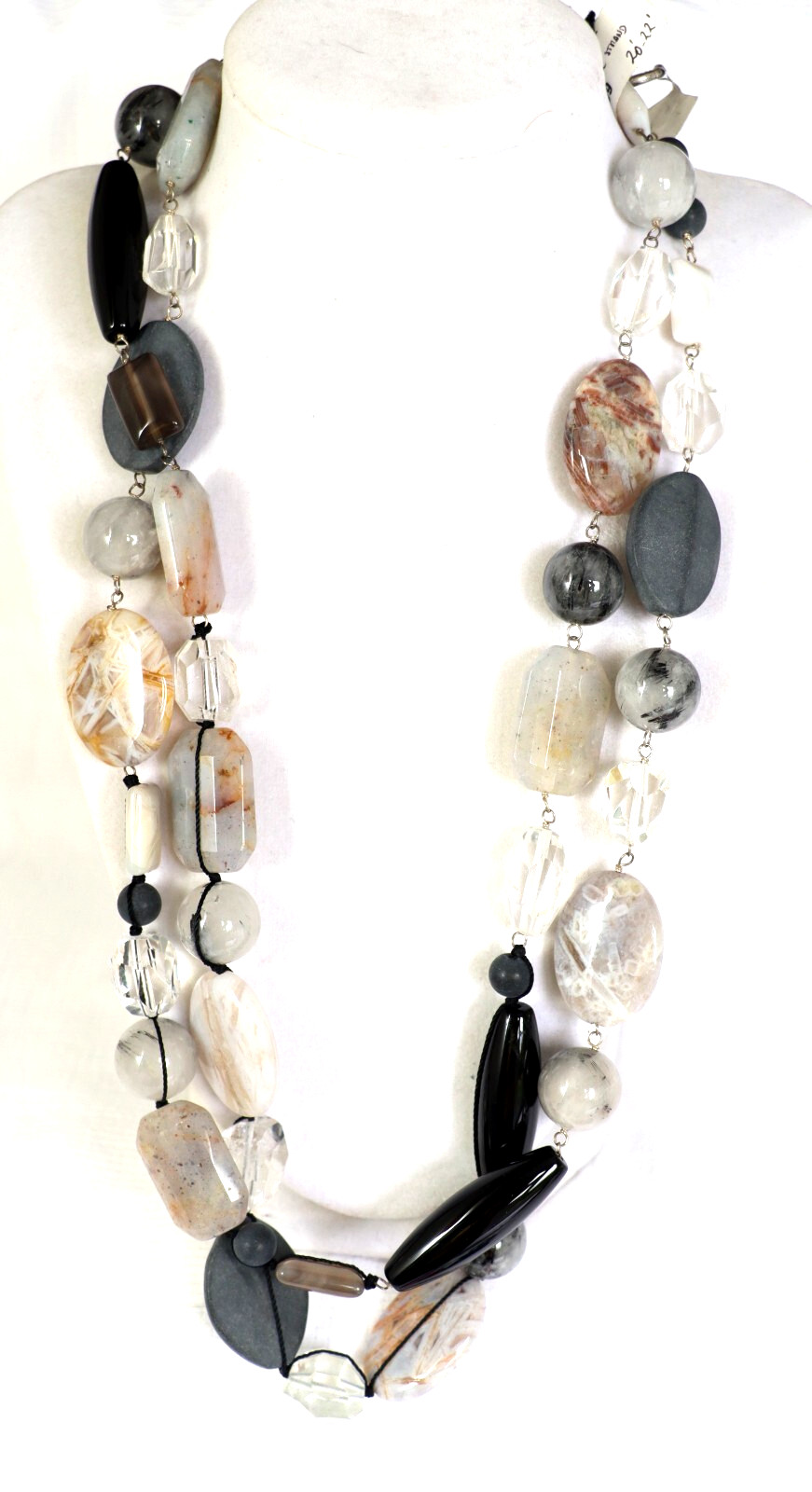 Lucoral Double Strand Sterling Silver Black Onyx Crystal Stone Necklace NEW