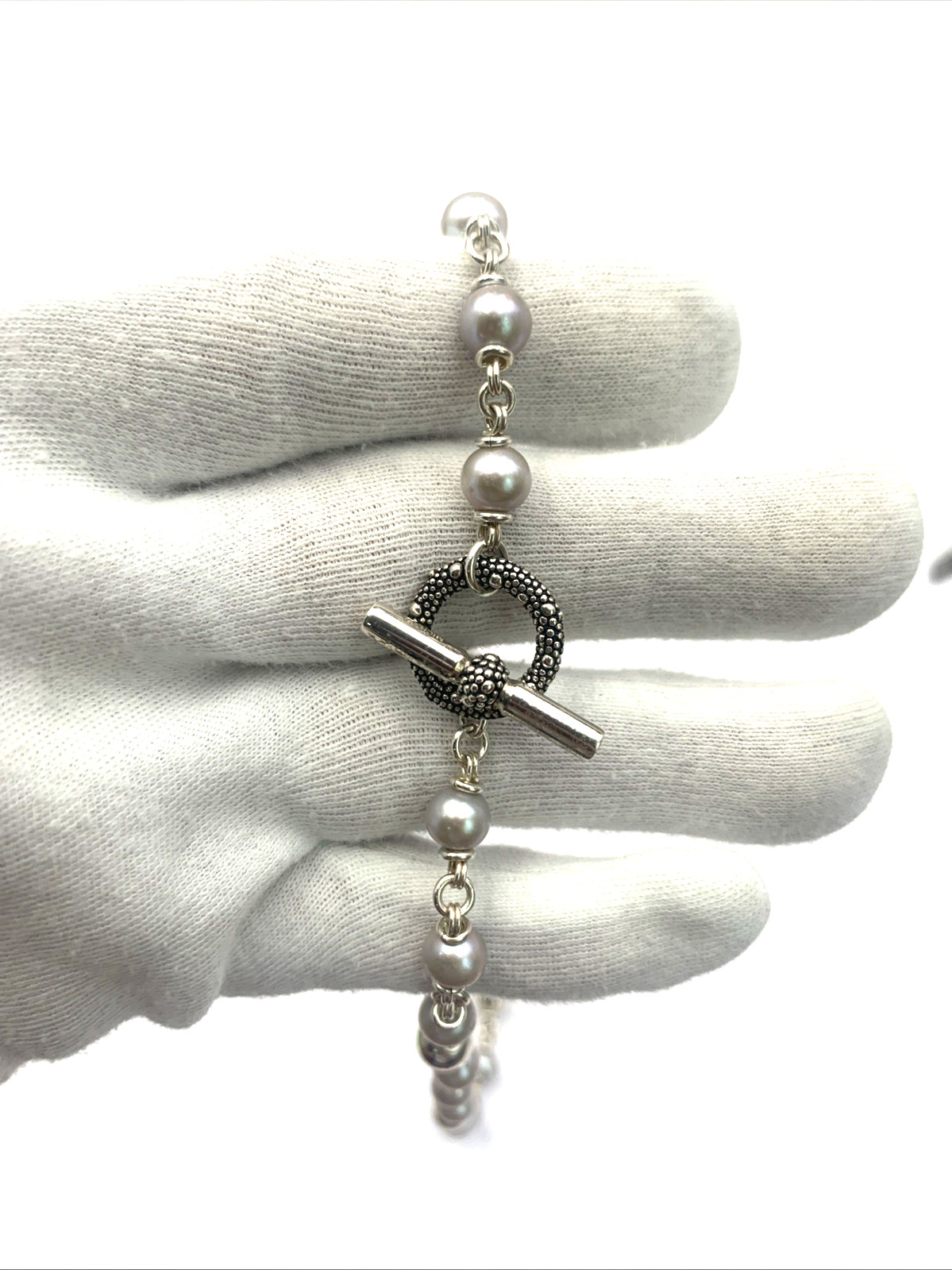 Michael Dawkins Sterling Silver and Gray Pearl Necklace 18″