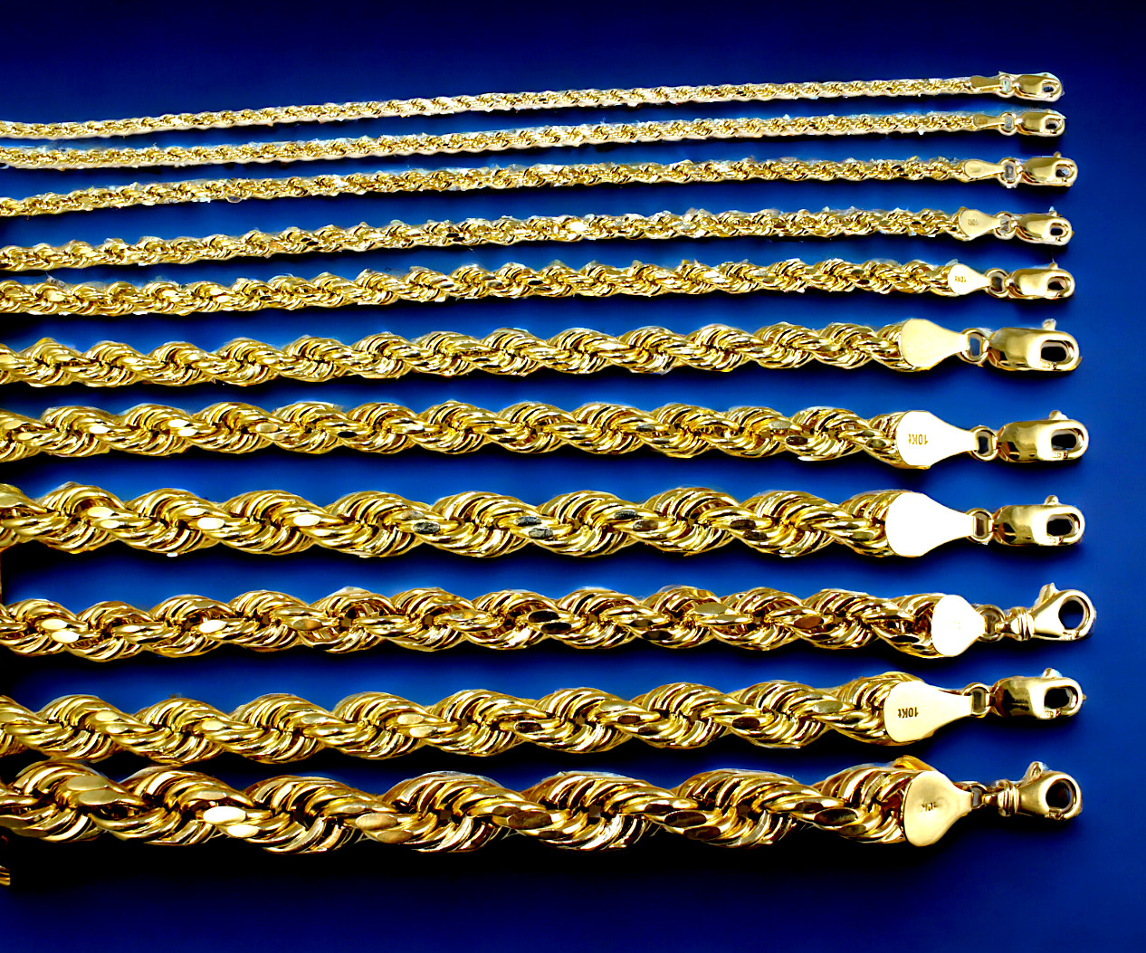 10K Yellow Gold Rope Necklace Chain Diamond Cut Real Gold 2mm-10mm 18″-28″