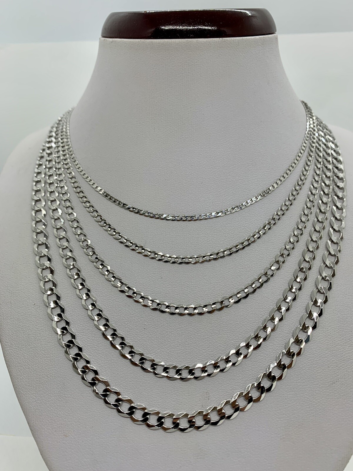 10K Solid White Gold Cuban Link Chain/Necklace Men’s/Women’s 2.2mm-5.7mm 16″-30″