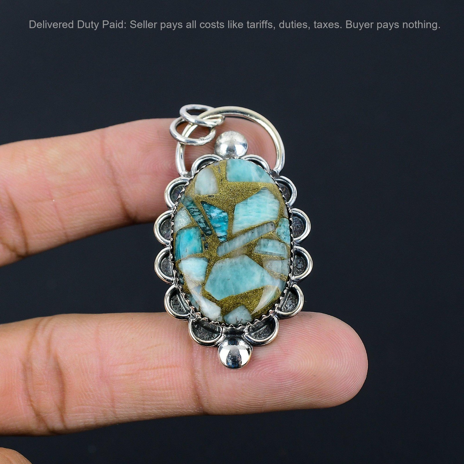 Natural Copper Amazonite Anniversary Birthday Wedding Trendy Pendant 925 Silver
