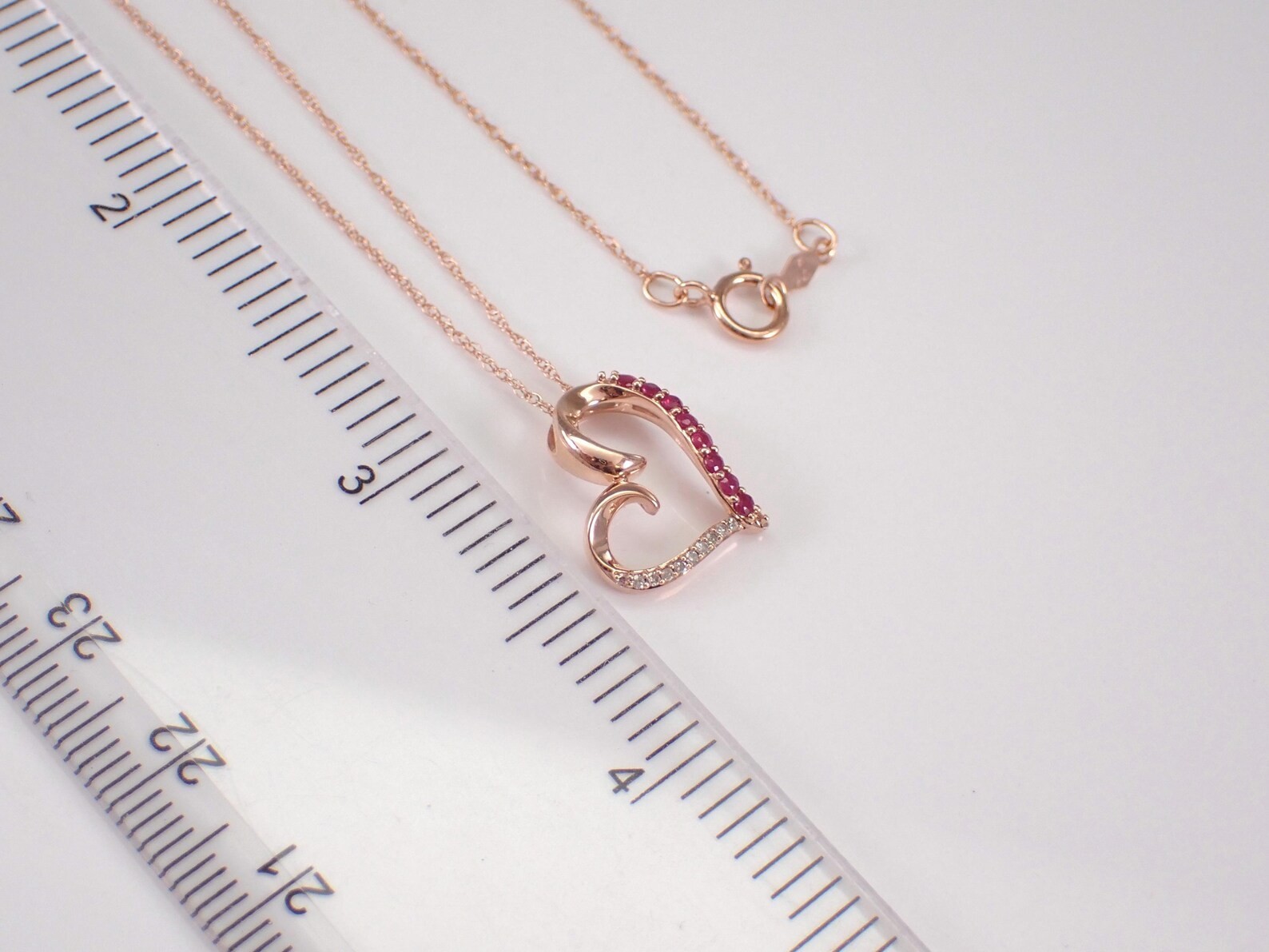 1.40 Ct Round Cut Ruby Moissanite Heart Shape Love Necklace 14K Rose Gold Plated