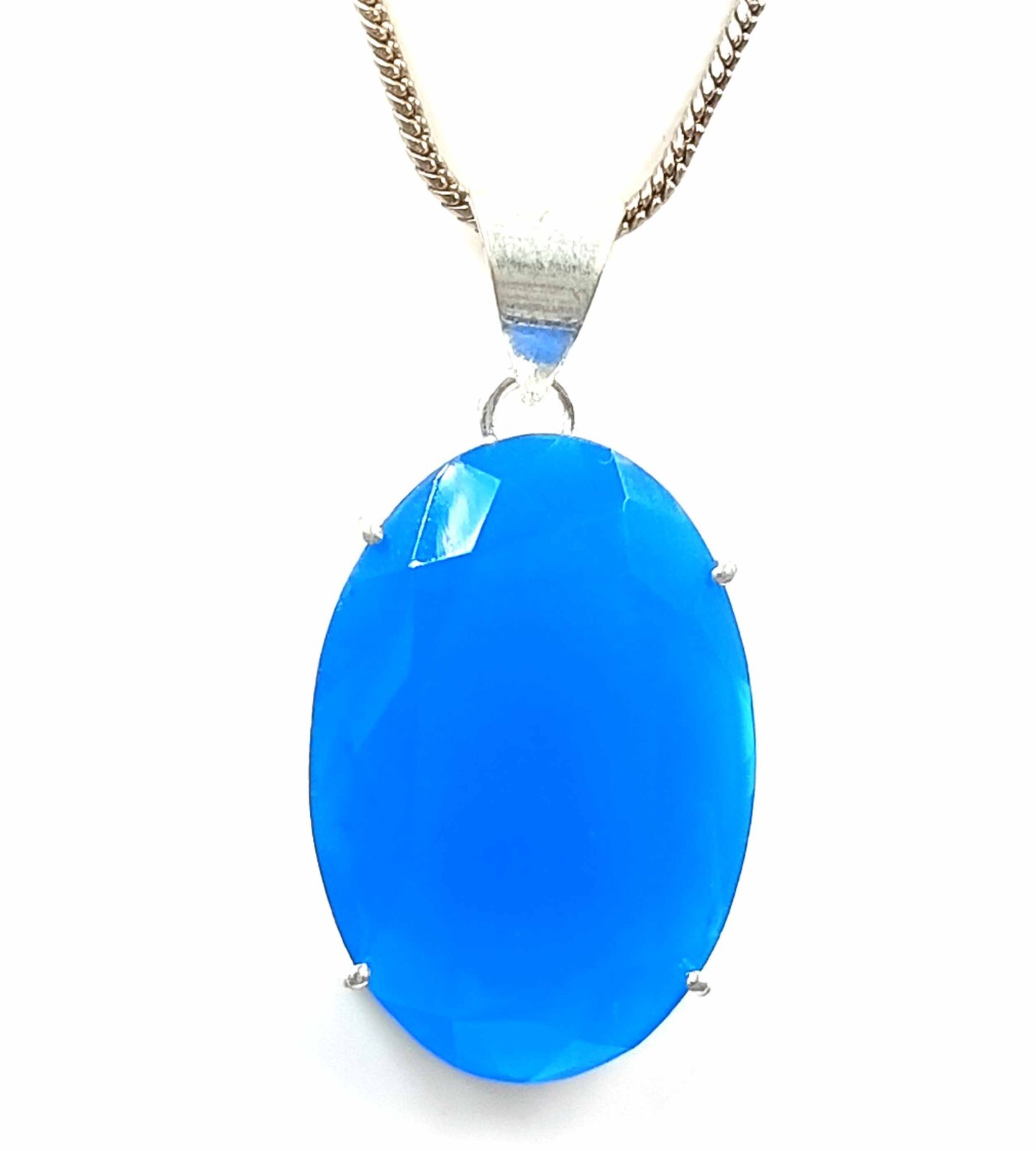 52 CT OVAL CUT BLUE SAPPHIRE GEM PENDANT WITH FREE SILVER CHAIN 925 STERLING AKT