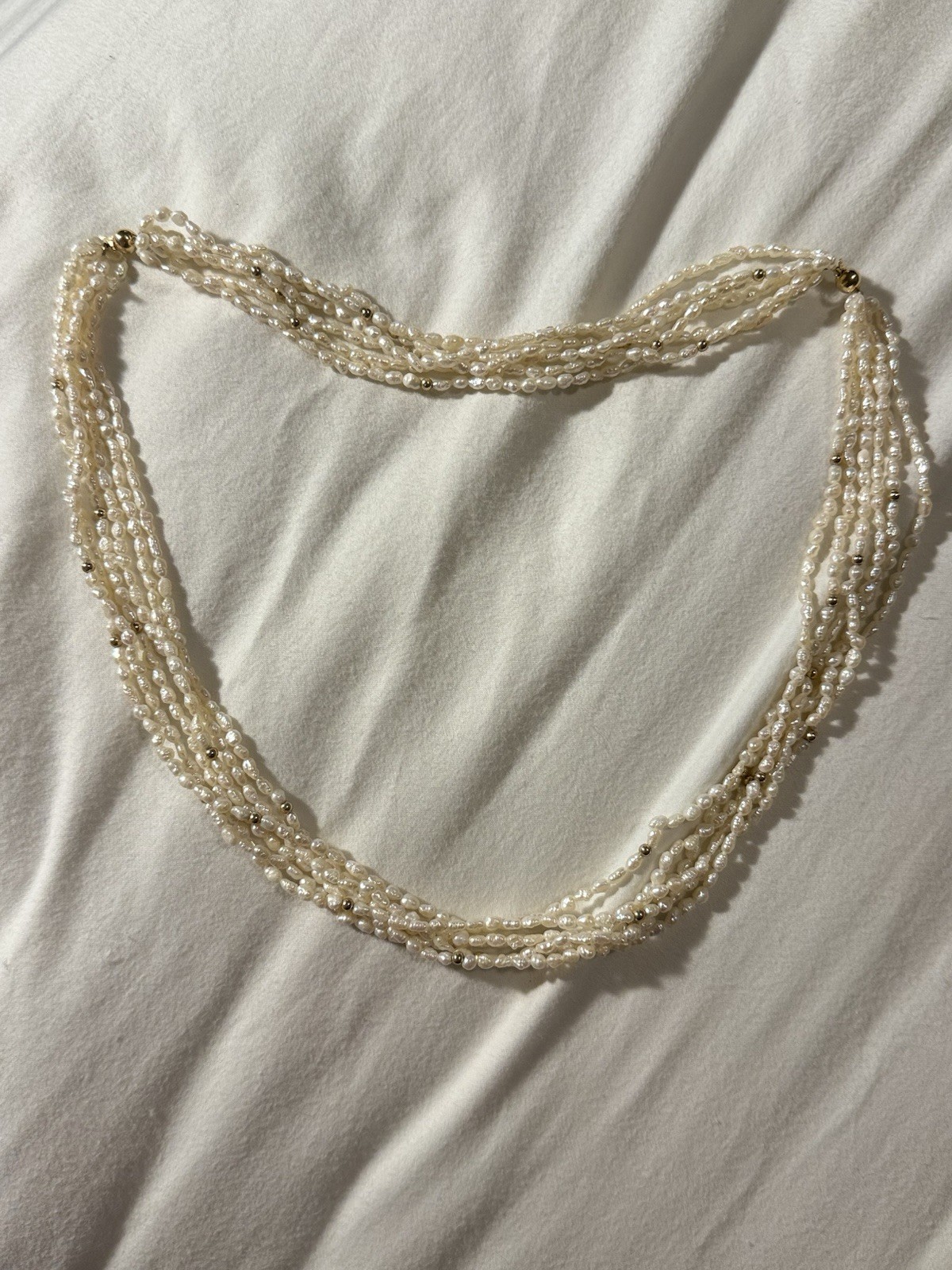 Multi Strand Freshwater Pearl Necklace 14K Gold Clasp With Matching Bracelet