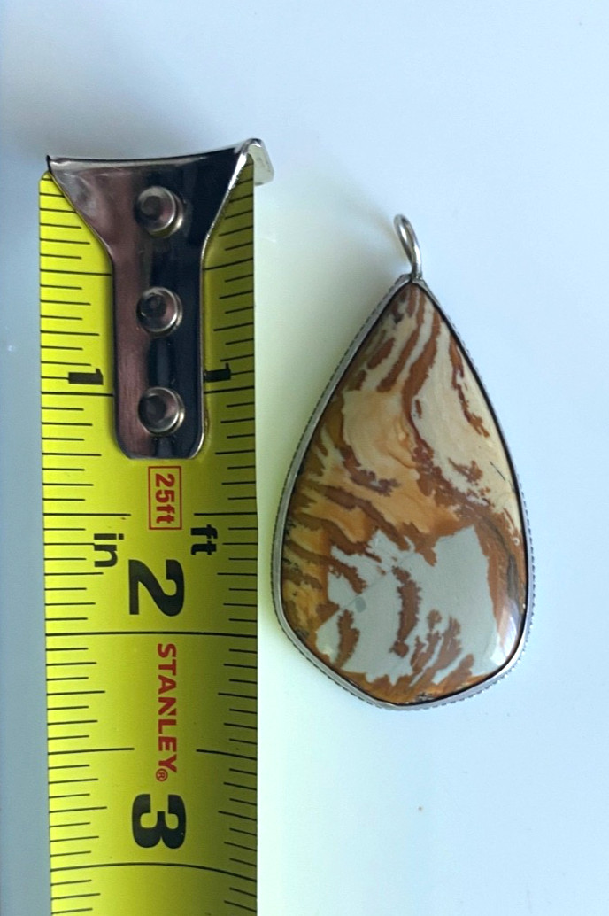 LARGE 2 1/2″ Natural Picture Jasper Pendant Teardrop .925 Sterling Silver