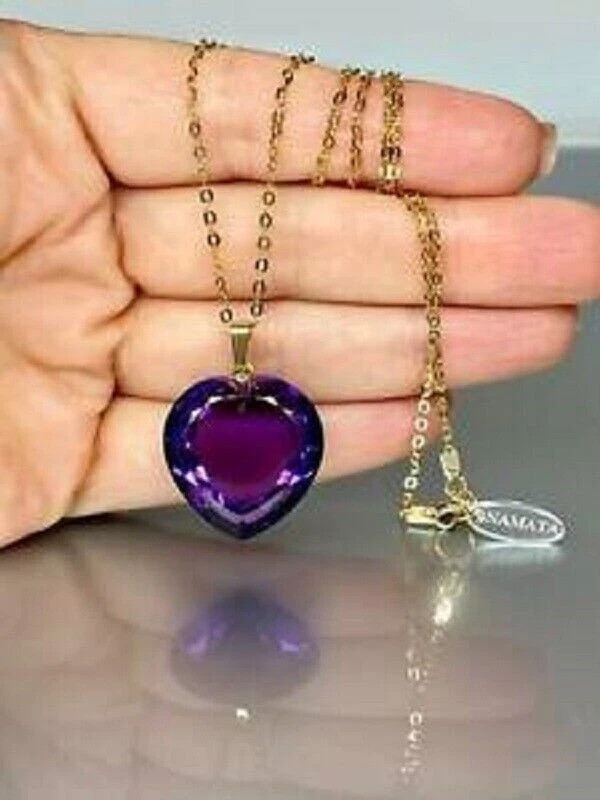 Delicate 2Ct Heart Cut Amethyst Heart Pendant 14K Yellow Gold Finish Free Chain