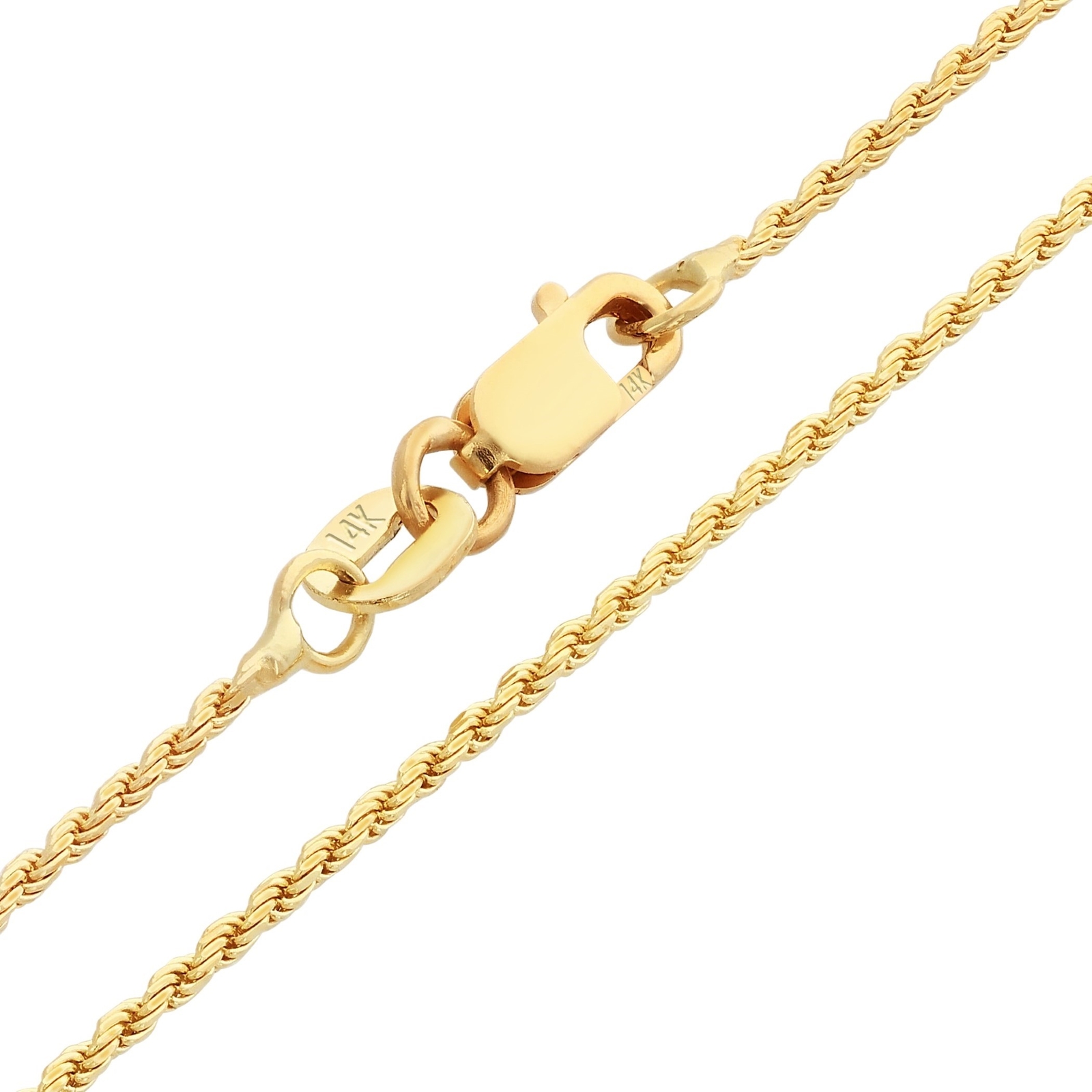 14K Yellow Gold Solid 1mm Diamond Cut Rope Link Chain Pendant Necklace 16″-30″