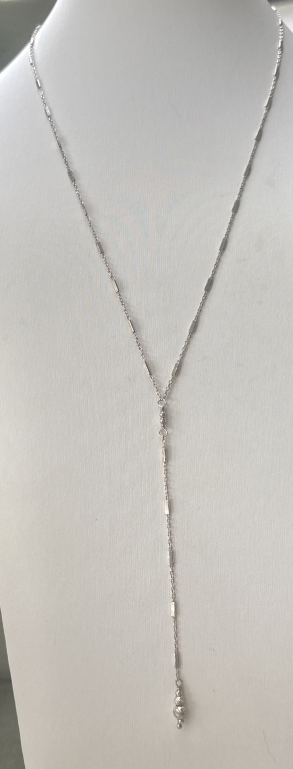 Sterling Silver 925 Y Drop Lariat Ball Unique Necklace 18”-20”