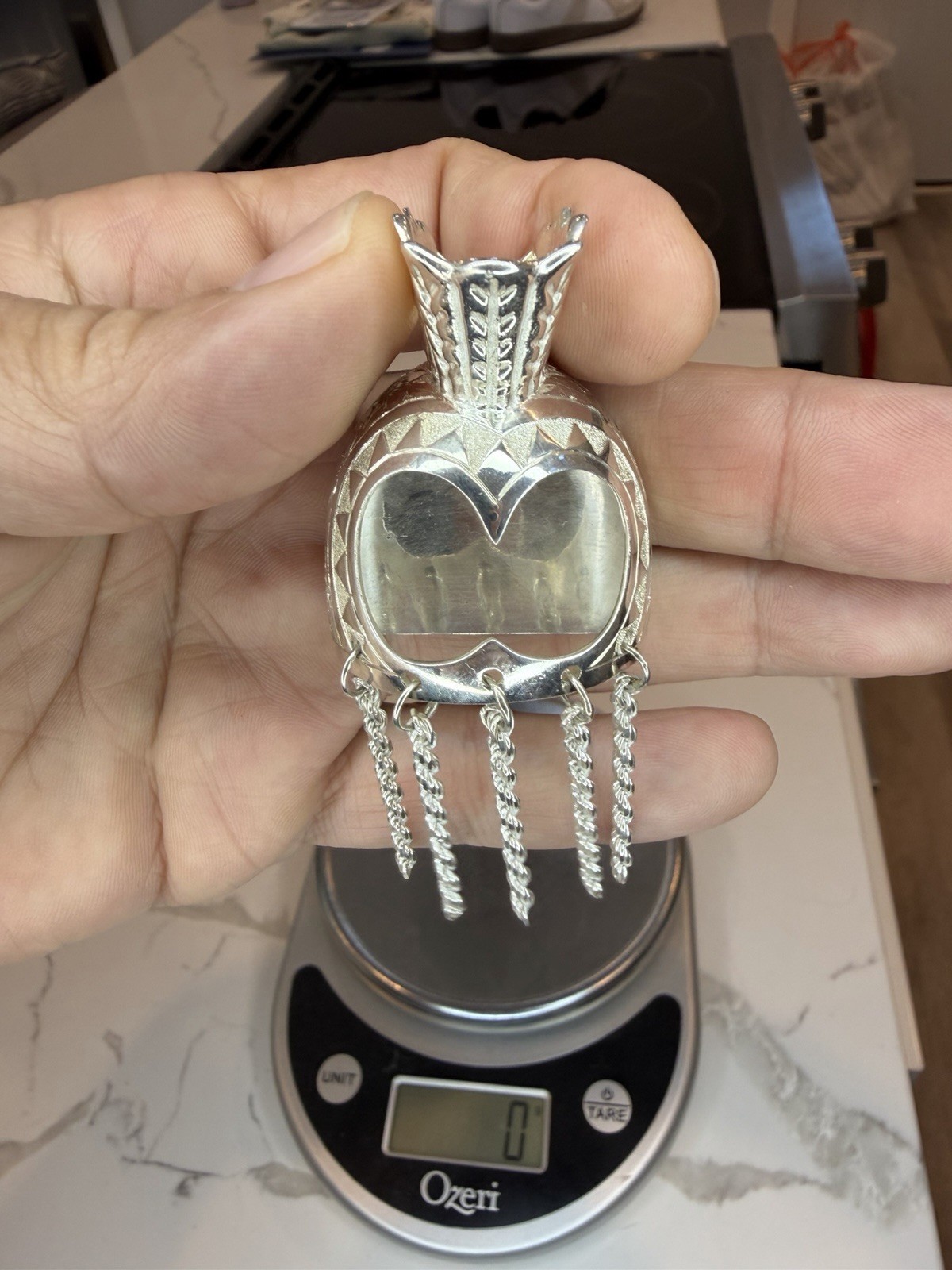 BIG HAWAIIAN IKAIKA WARRIOR HELMET PENDANT 999 SILVER HAWAII 36 GRAMS