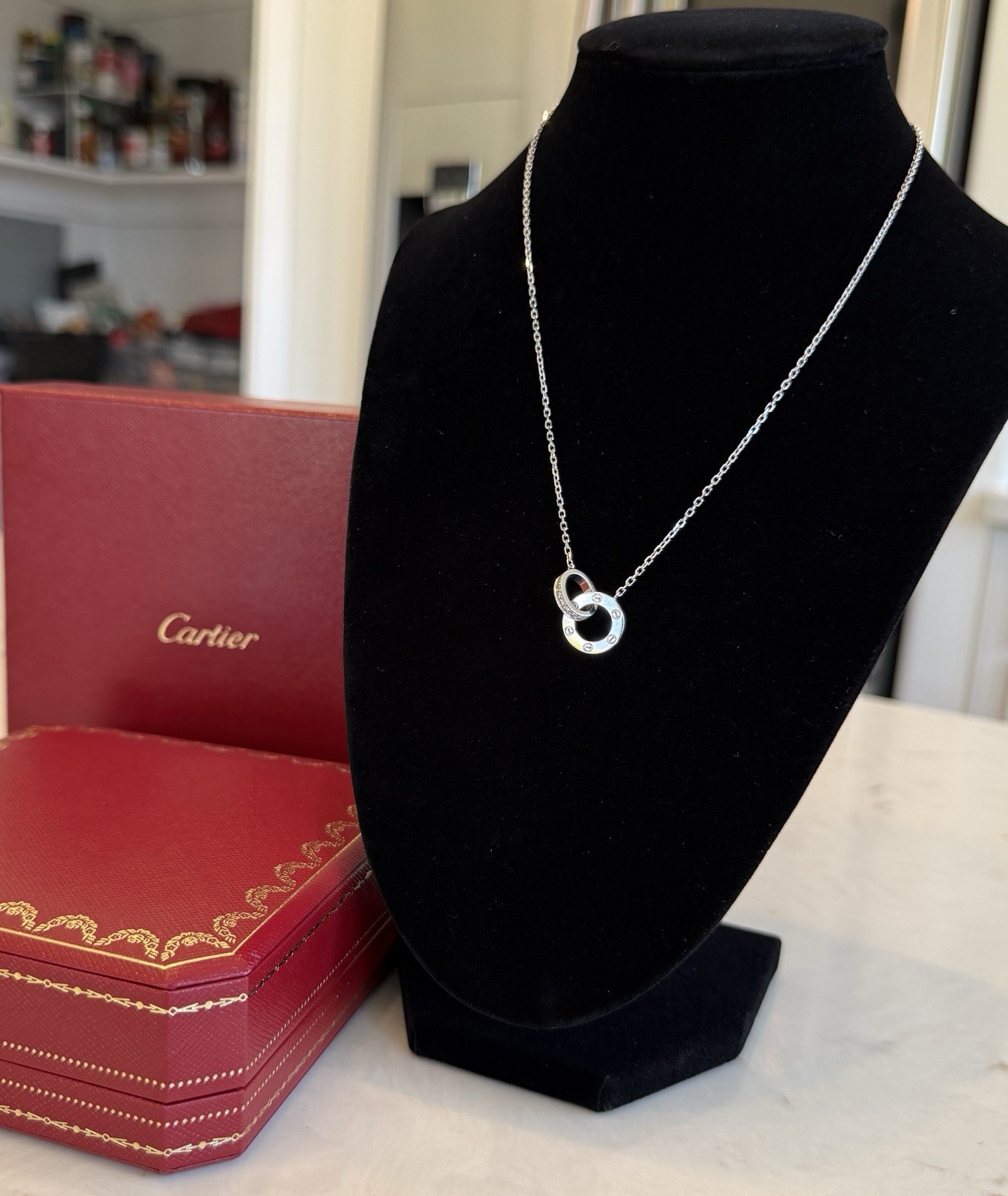 Cartier Love Necklace with Pendant 18k White Gold Pavé Diamond 0.30 ctw