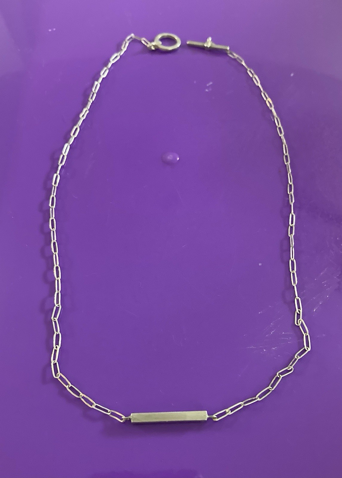 Sterling Silver Paperclip Chain Link Necklace 16” Bar Link Center Toggle Closure