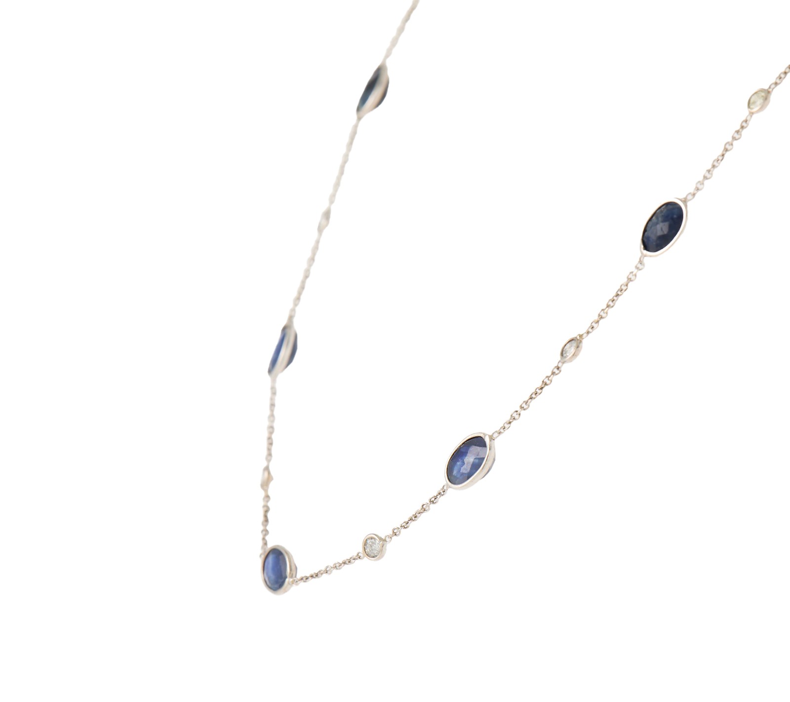 13.20ctw Oval Sapphire and 0.55ctw Diamond by the Yard Station Necklace in 14K