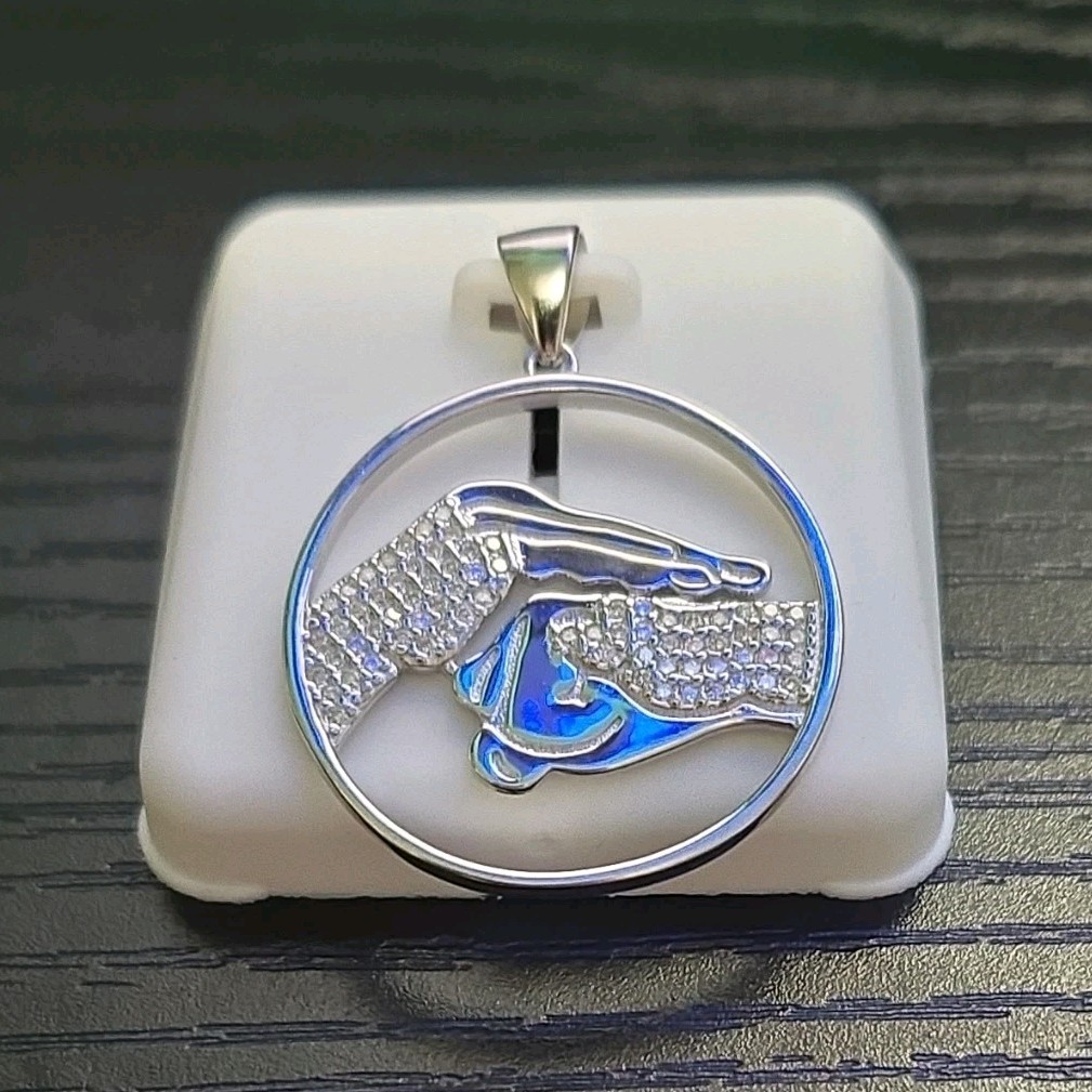 Moissanite Pendant Sterling Silver 0.75 CTW Asymmetrical Hands martial arts 925