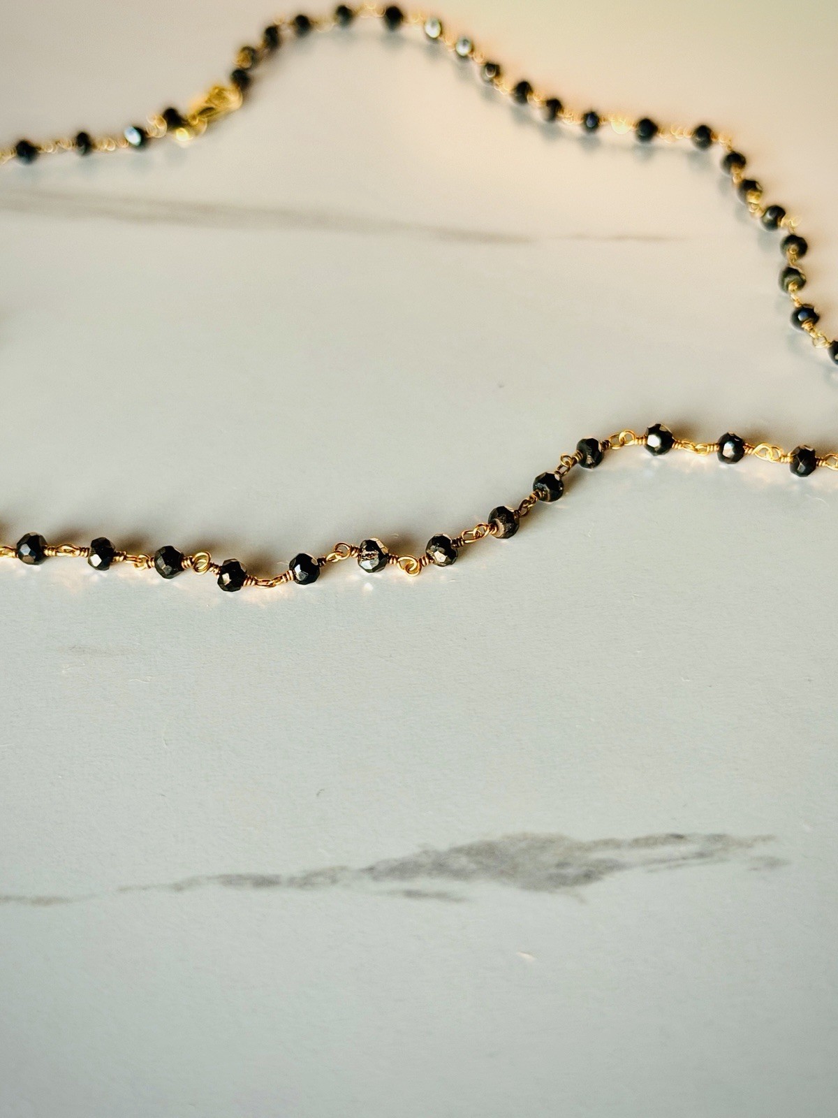 Yellow Gold Plated Sterling Silver Genuine 3mm Black Onyx Gemstone 20.5 Necklace