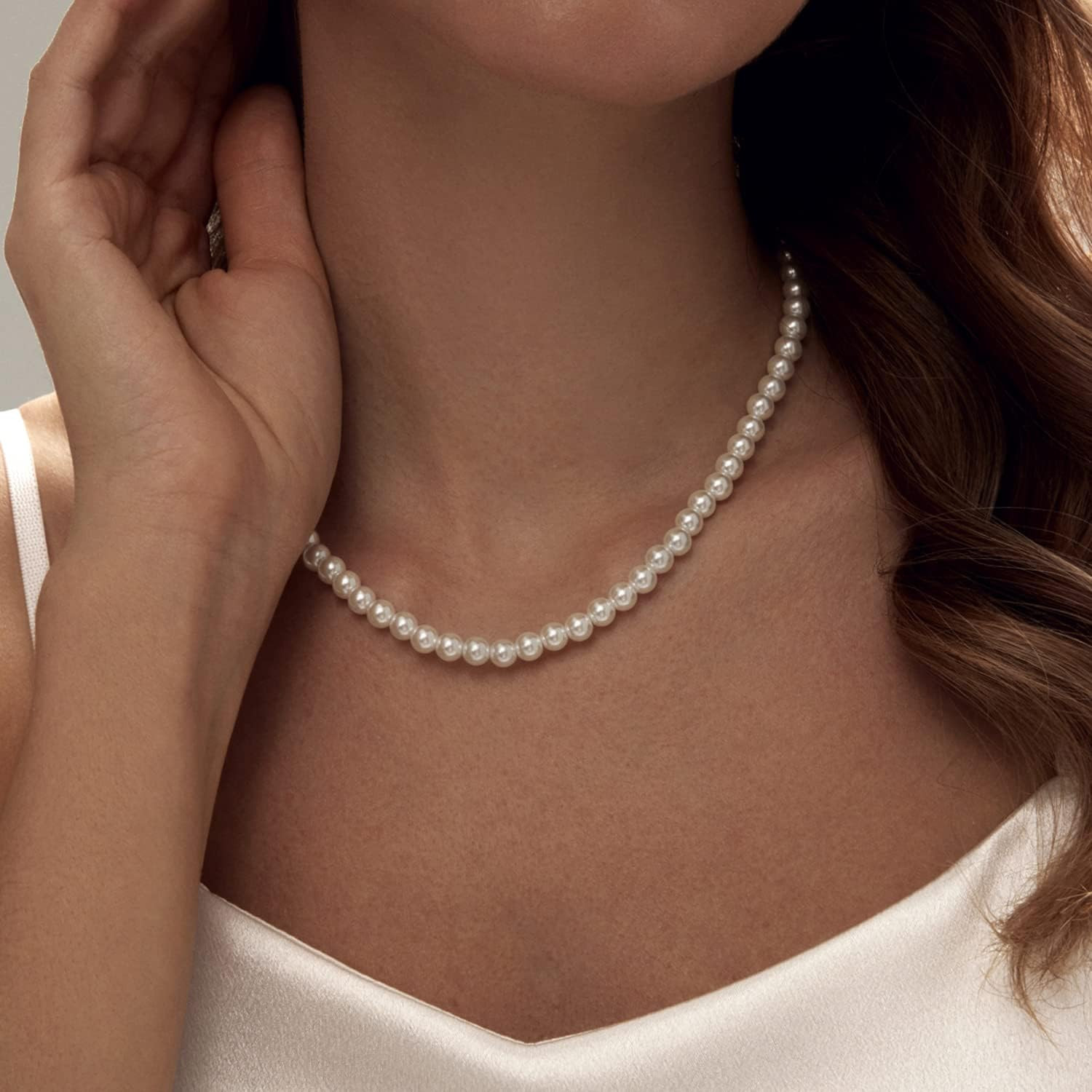 Pearl Necklace 4MM/6MM/8MM Dainty round Imitation Pearl Choker Necklace Wedding