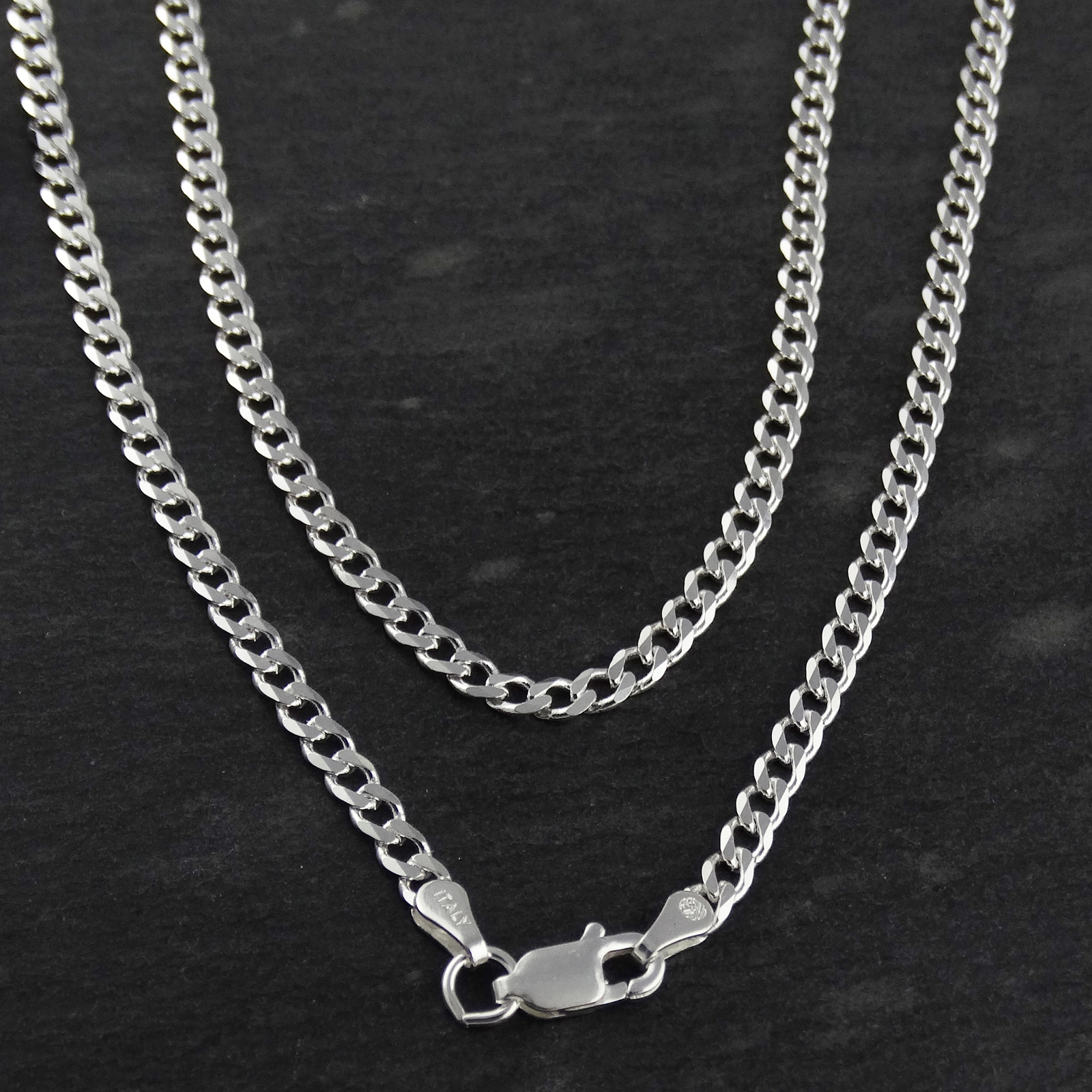 3.1mm Curb Chain Necklace – 925 Sterling Silver – 080 Italy 16″- 30″ Italian