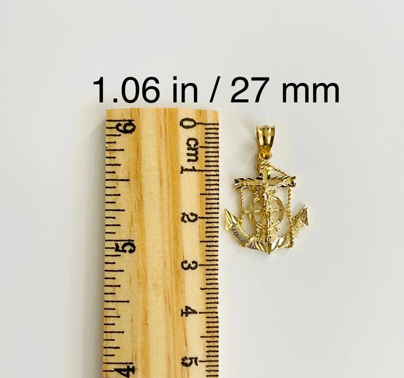 14K SOLID GOLD ANCHOR MARINER CROSS PENDANT, JESUS CHRIST CRUCIFIX – PT1226