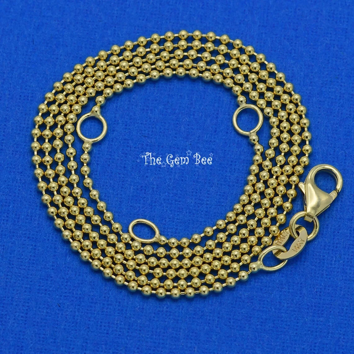 1.2mm 14K YELLOW GOLD Beaded Ball Chain Necklace 16 17 18 inch Adjustable length