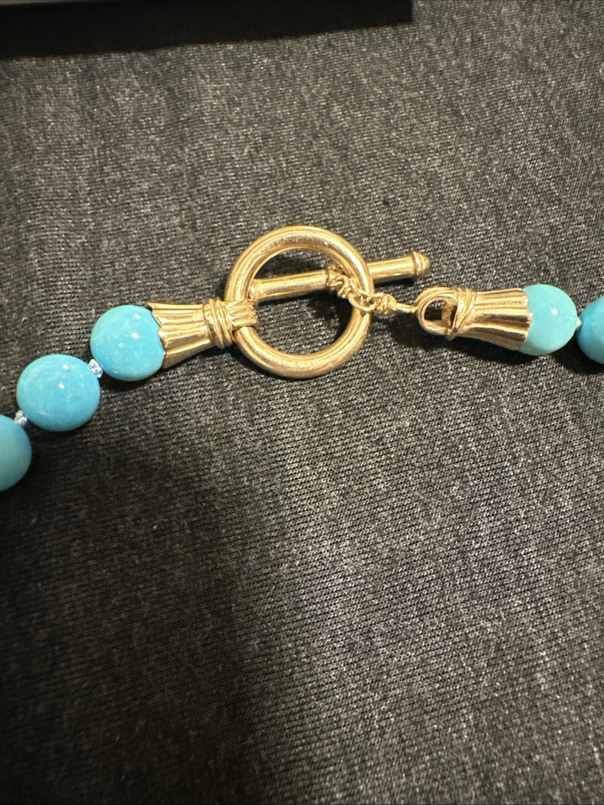 14k Yellow Gold and Graduated Turquoise Beaded Single Strand Necklace