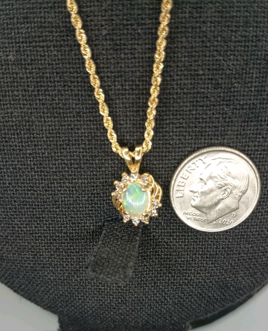 14k Gold Opal And Diamond Necklace And Pendant 19in Wt.6.07g