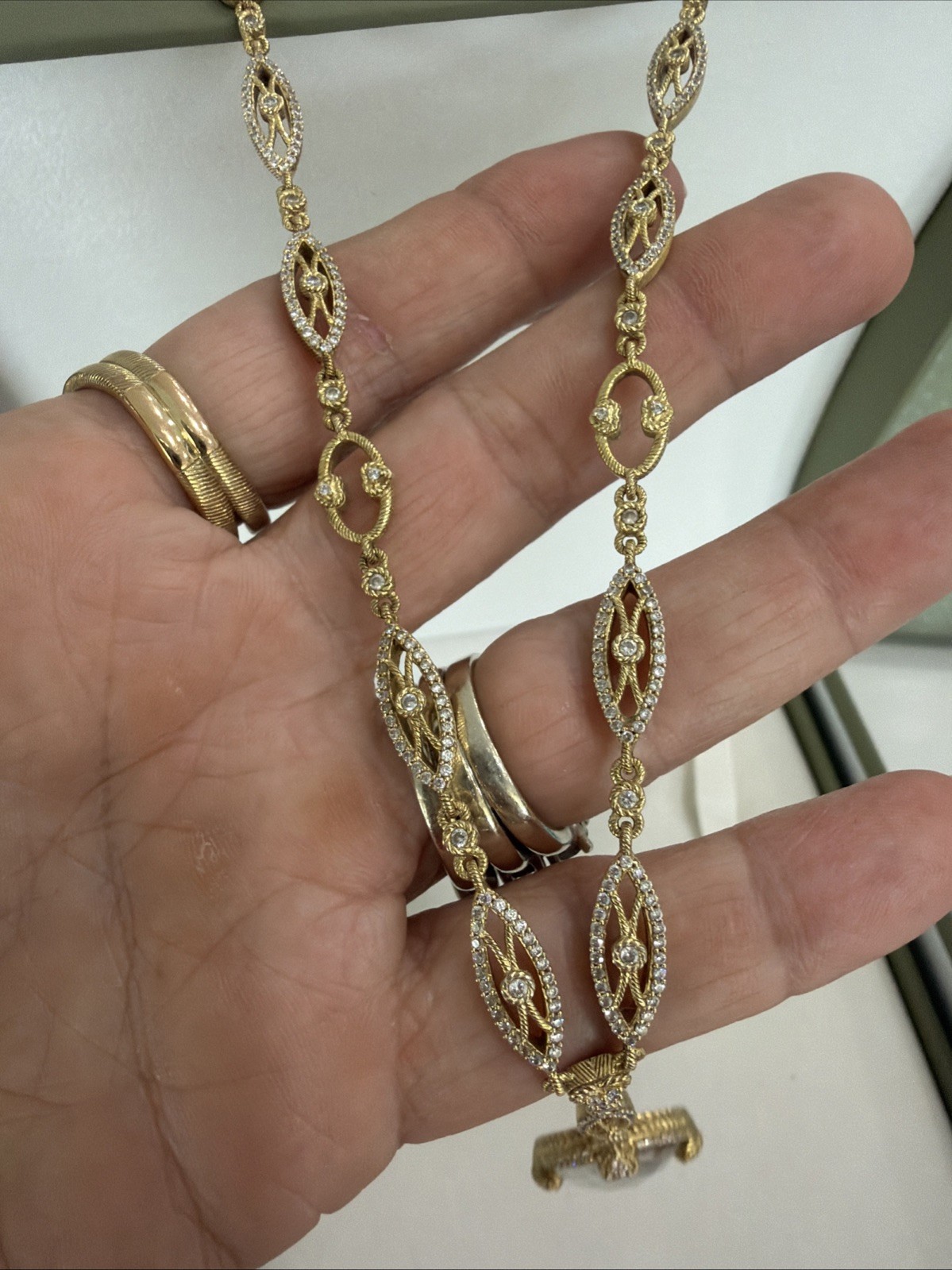 Judith Ripka Necklace 925 Clad Mother Of Pearl Exquisite Lariat