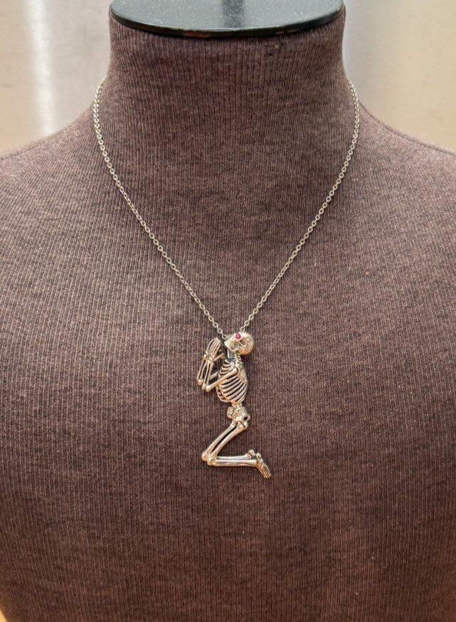 Sterling Silver Skeleton Pendant 60mm & Chain 40cm